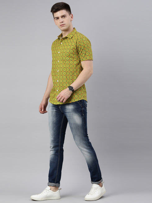 Yellow Printed Short Sleeves Shirt