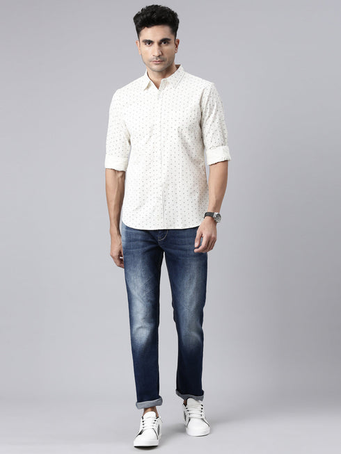 White Printed Full Sleeves Shirt