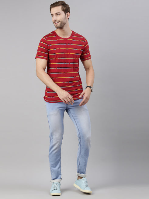 Red Printed Crew Neck Tshirt