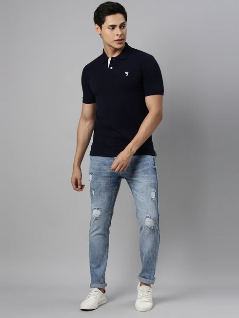 Navy Blue Solid Polo T-Shirt