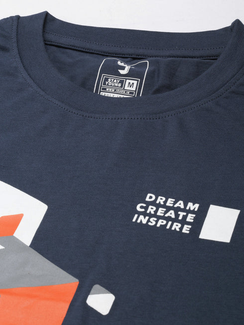 Navy Blue Printed Crew Neck Tshirt