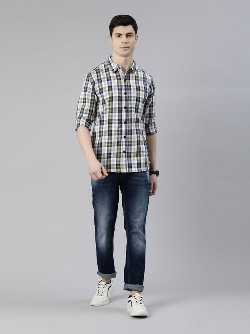 Navy Blue Checks Full Sleeves Shirt