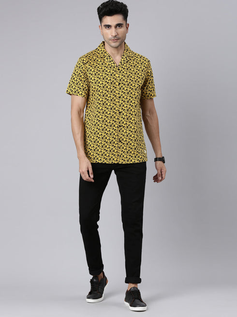 Yellow Printed Short Sleeves Shirt