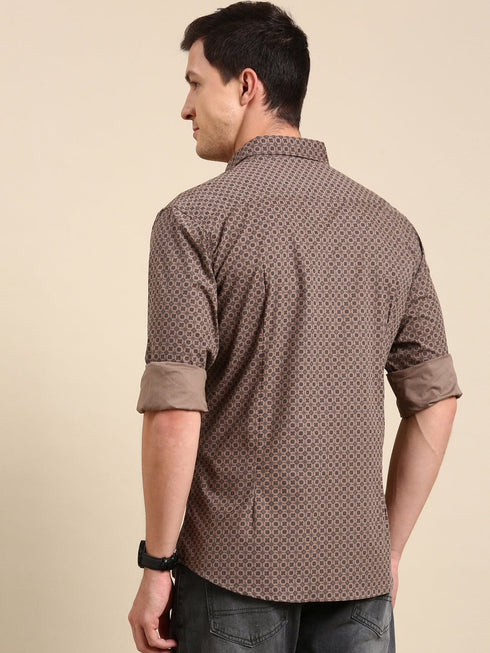 Brown Printed Full Sleeves Shirt