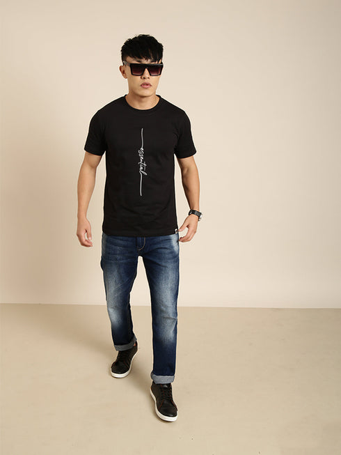 Black Printed Oversized Crew Neck T-shirt