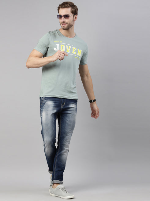 Green Printed Crew Neck Tshirt