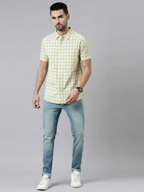 Yellow Checks Short Sleeves Shirt