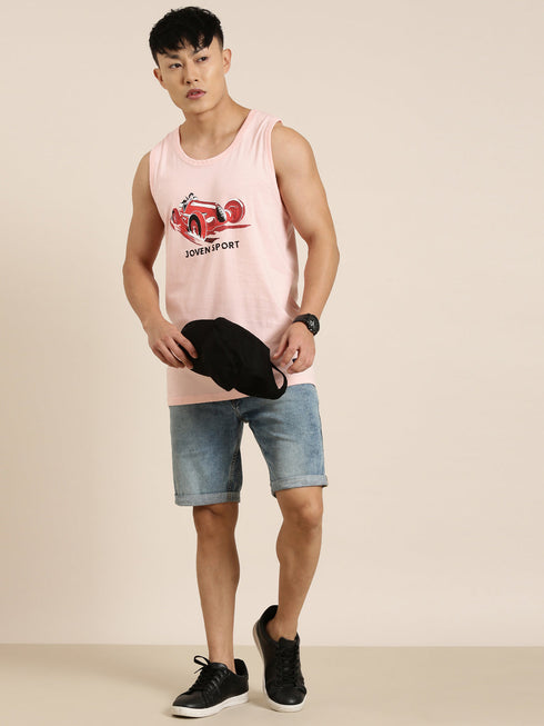 Pink Printed Crew Neck Tank Top