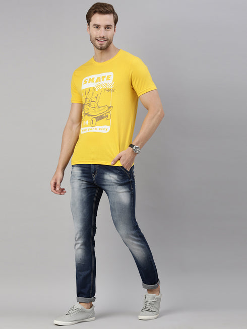 Yellow Printed Crew Neck Tshirt