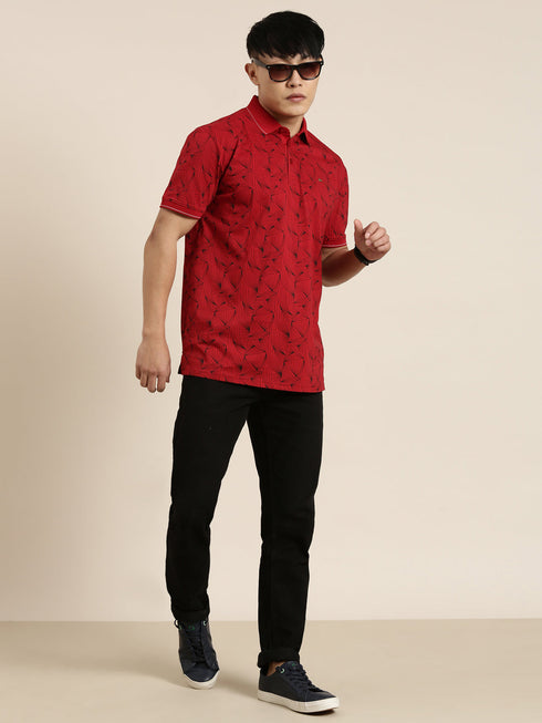 Red Printed Polo T-shirt