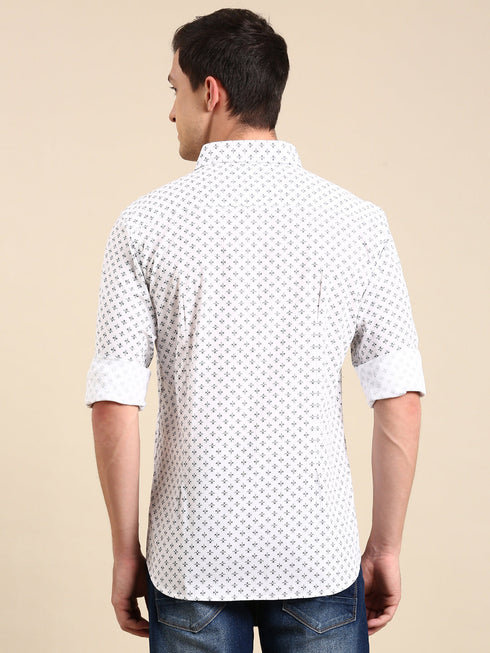 White Printed Full Sleeves Shirt