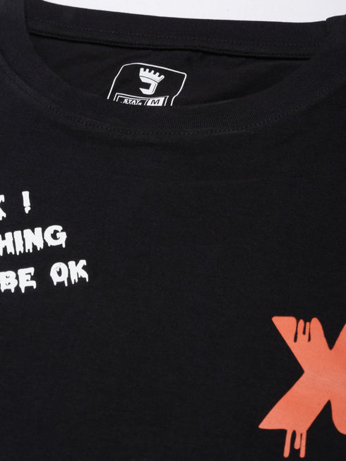 Black Printed Crew Neck <br>T-shirt