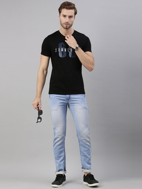 Black Printed Crew Neck Tshirt