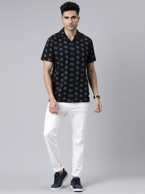 Black Printed Short Sleeves Shirt