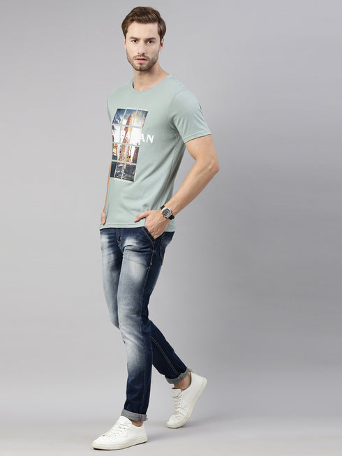 Green Printed Crew Neck Tshirt
