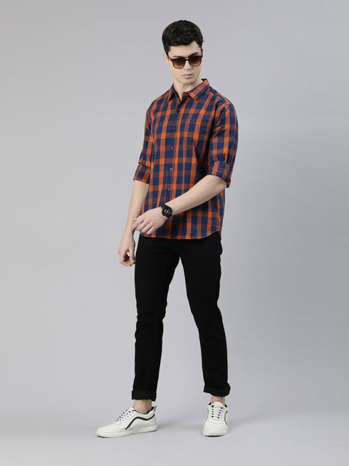Navy Blue Checks Full Sleeves Shirt