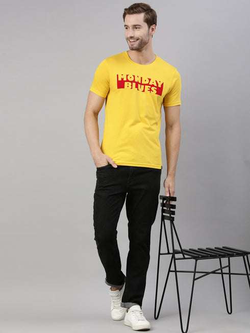 Yellow Printed Crew Neck Tshirt