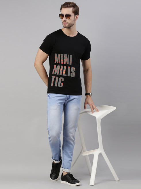 Black Printed Crew Neck Tshirt