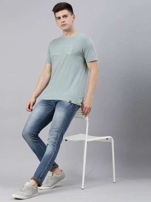 Green Printed Crew Neck Tshirt