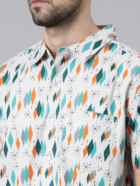 Joven Mens Slim Fit Printed Casual Shirt in Grey Color