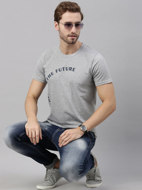 Grey Printed Crew Neck Tshirt