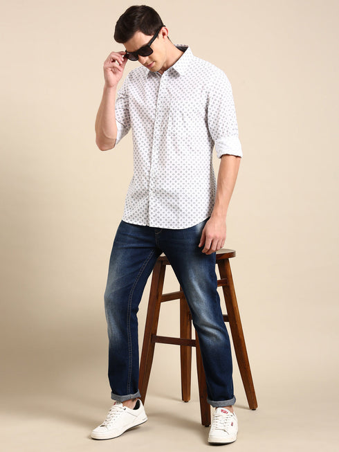 White Printed Full Sleeves Shirt