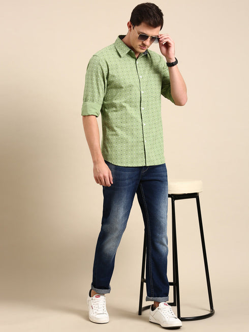 Green Printed Full Sleeves Shirt
