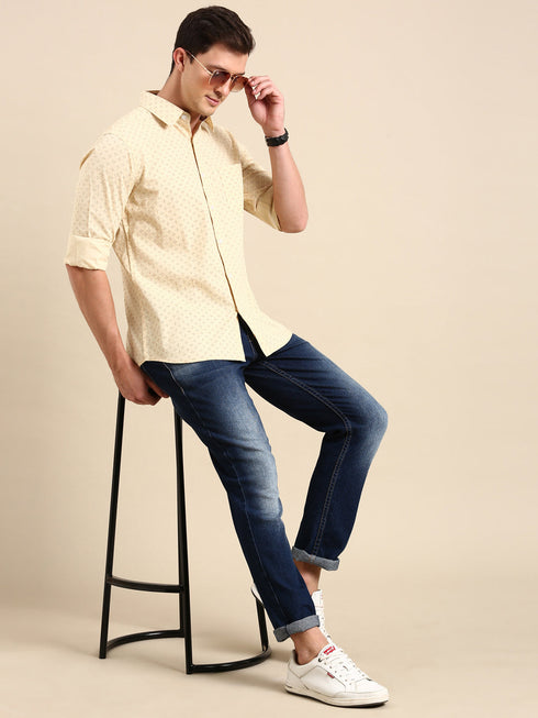 Beige Printed Full Sleeves Shirt