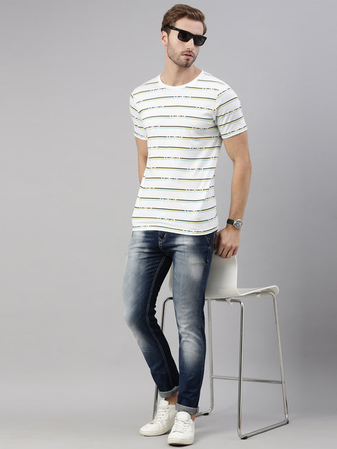 White Printed Crew Neck Tshirt