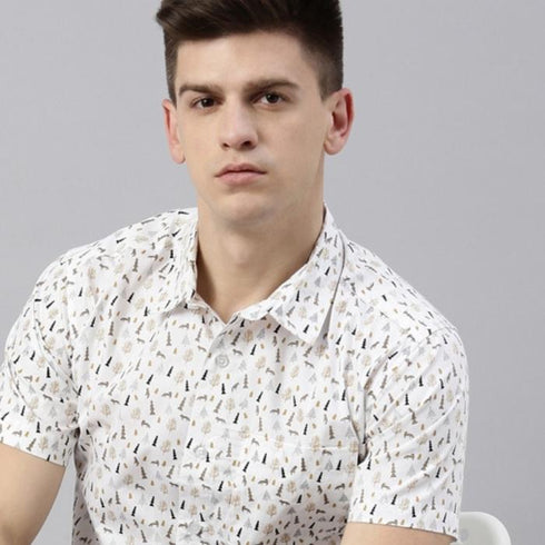 White Printed Short Sleeves Shirt