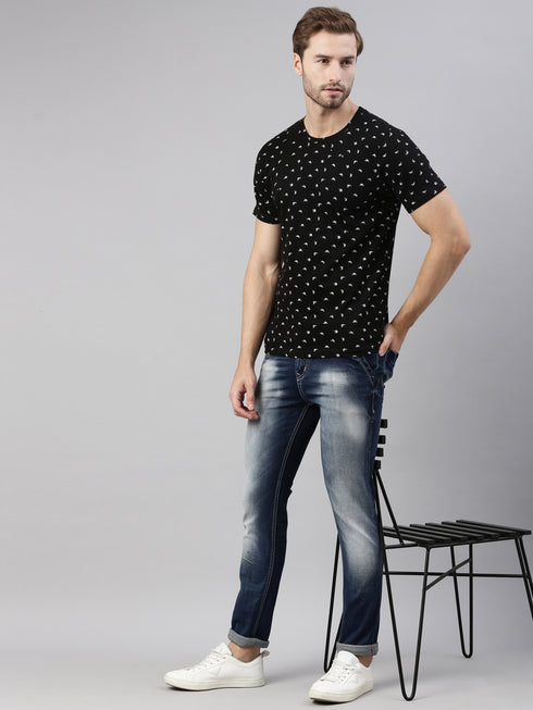 Black Printed Crew Neck Tshirt