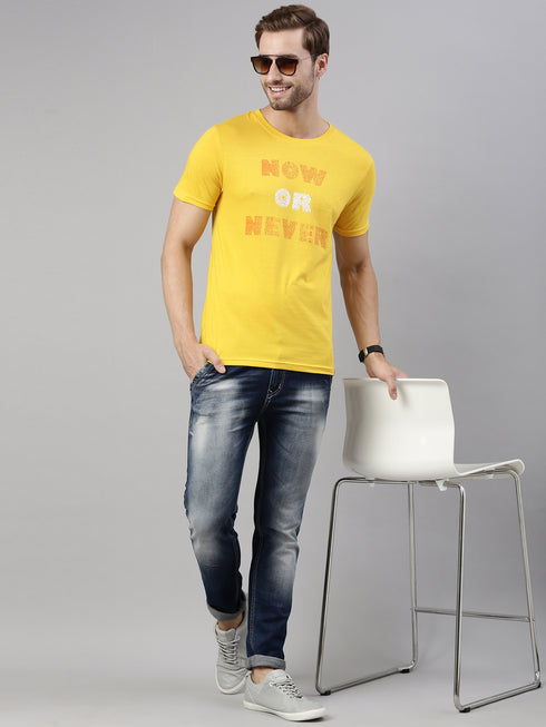 Yellow Printed Crew Neck Tshirt