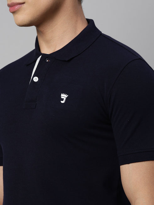 Navy Blue Solid Polo T-Shirt