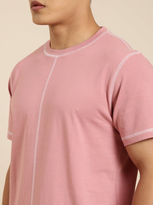 Pink Solid Oversized Crew Neck T-shirt