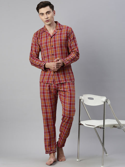 Burgandy Checked Pure Cotton Sleepsuit