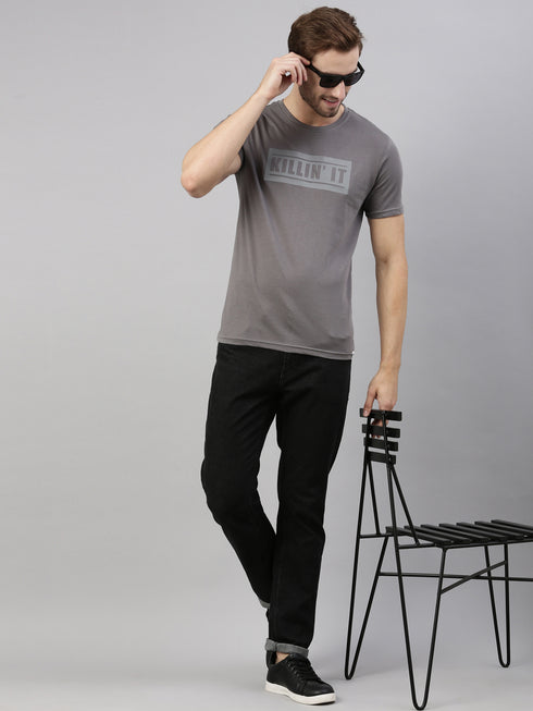 Grey Printed Crew Neck Tshirt