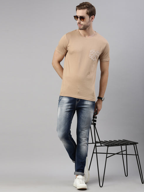 Brown Printed Crew Neck Tshirt