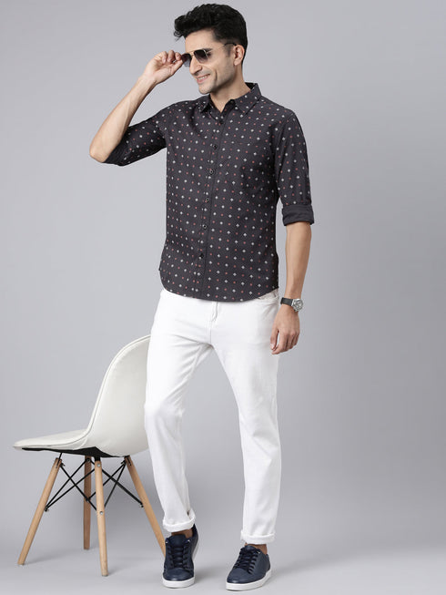 Grey Printed Full Sleeves Shirt
