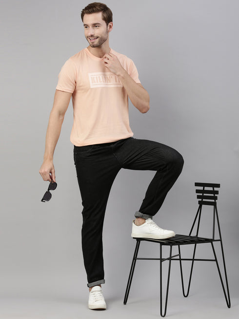 Peach Printed Crew Neck Tshirt