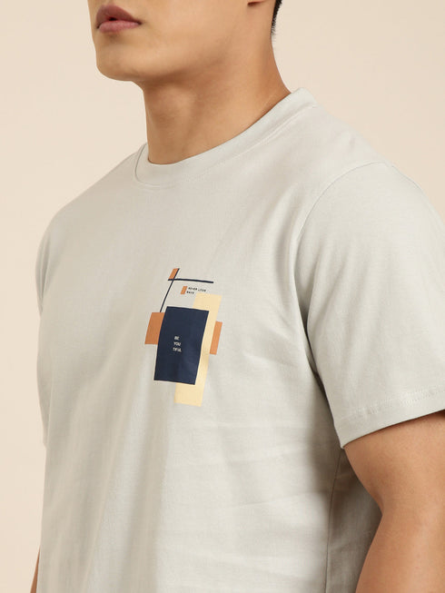 Grey Printed Crew Neck Tshirt