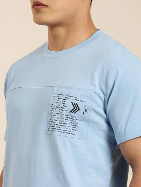 Blue Solid Oversized Crew Neck T-shirt