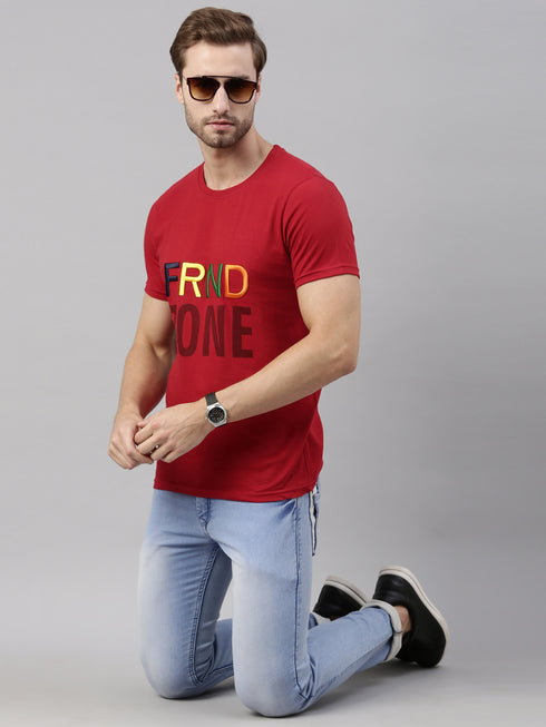 Red Printed Crew Neck Tshirt