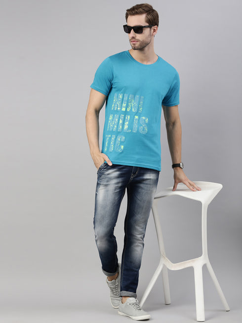 Blue Printed Crew Neck Tshirt