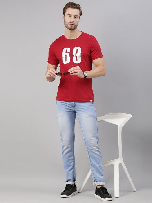 Red Printed Crew Neck Tshirt