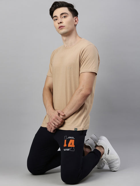 Plain Beige Short-Sleeved T-Shirt.