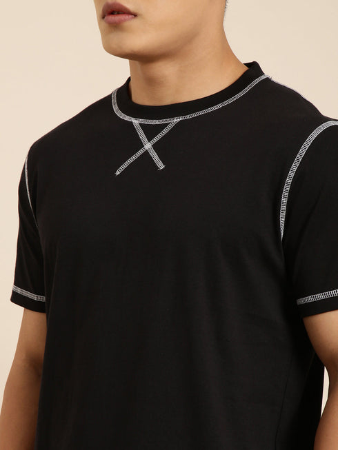 Black Solid Oversized Crew Neck T-shirt