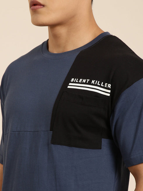 Navy Blue Printed Crew Neck T-shirt