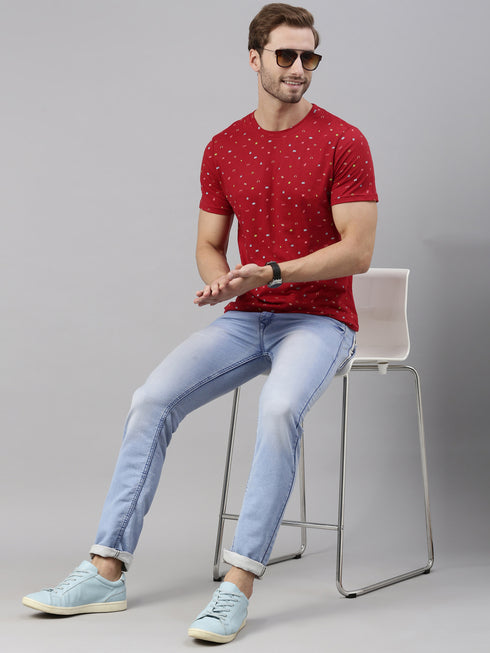 Red Printed Crew Neck Tshirt