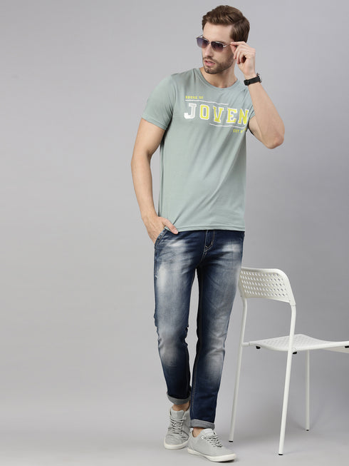 Green Printed Crew Neck Tshirt