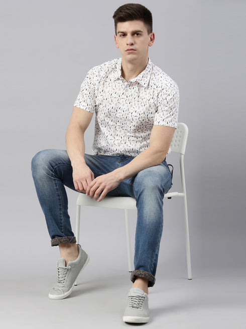 White Printed Short Sleeves Shirt